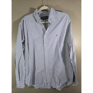 Vtg Ralph Lauren Blue & White Checkered Classic Fit Long Sleeve Button Down, XL